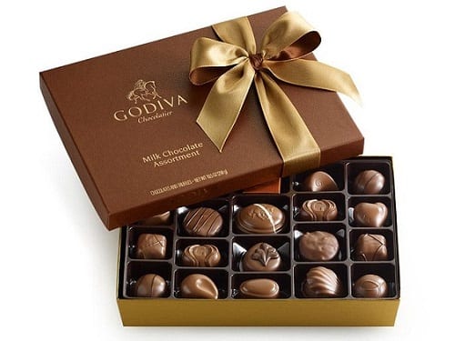 Godiva chocolate gift box packaging.
