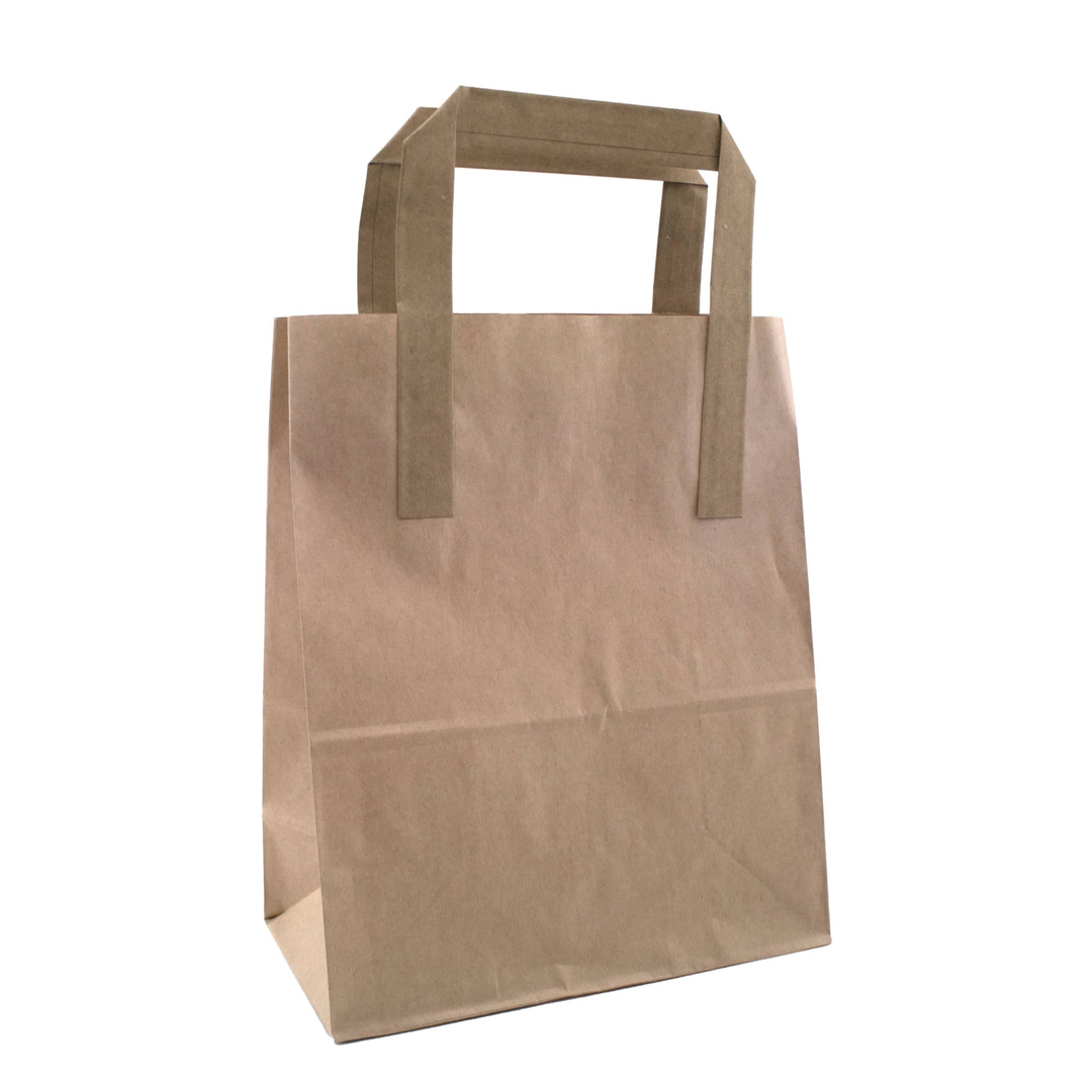 250 x Brown SOS Paper Handle Food Sandwich Takeaway Carrier Bag Small Box 